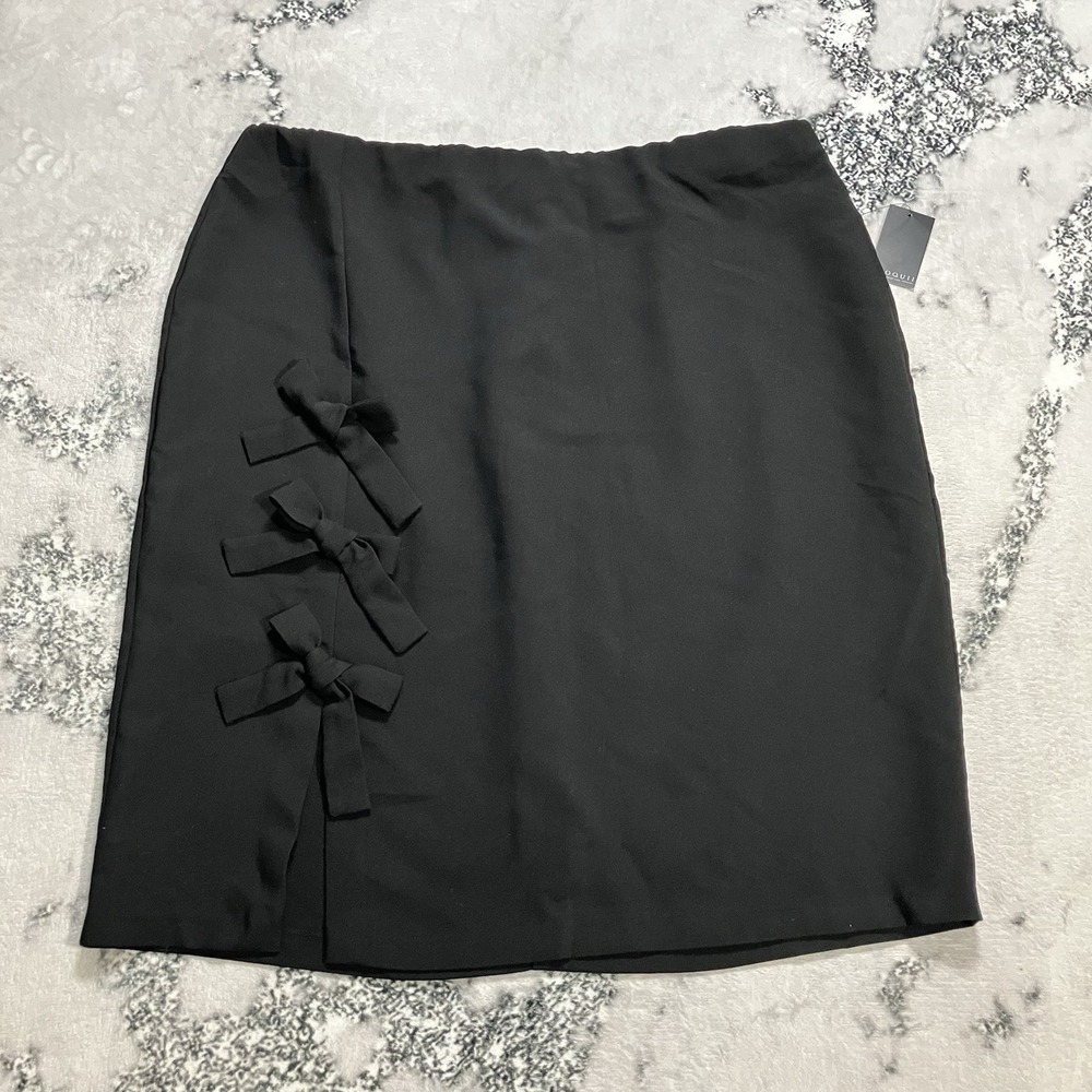 ELOQUII NWT Black Pencil Skirt Size 24 Plus Side Bow Detail Workwear Career